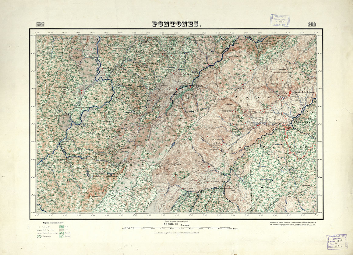 (N:18695) MAPA TOPOGRAFICO DE ESPANA - Pontes - Foglio 908 (B0015142) Carte e stampe antiche: riproduzione a colori su carta (formato A1)