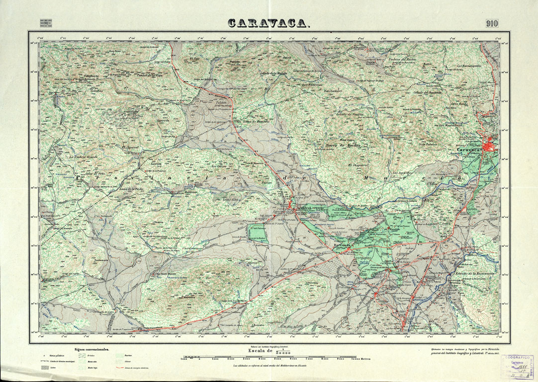(N:18697) MAPA TOPOGRAFICO DE ESPANA - Caravaca - Foglio 910 (B0015144) Carte e stampe antiche: riproduzione a colori su carta (formato A1)