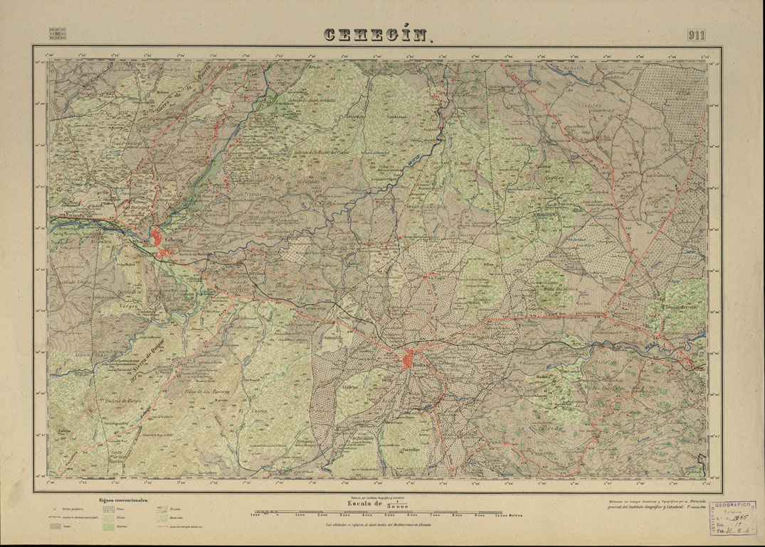 (N:18698) MAPA TOPOGRAFICO DE ESPANA - Cehegin - Foglio 911 (B0015145) Carte e stampe antiche: riproduzione a colori su carta (formato A1)