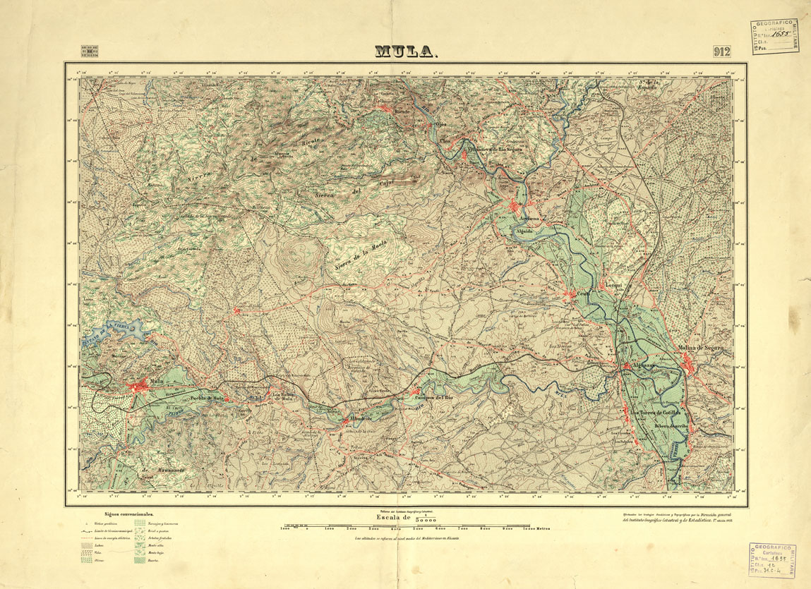 (N:18699) MAPA TOPOGRAFICO DE ESPANA - Mula - Foglio 912 (B0015146) Carte e stampe antiche: riproduzione a colori su carta (formato A1)