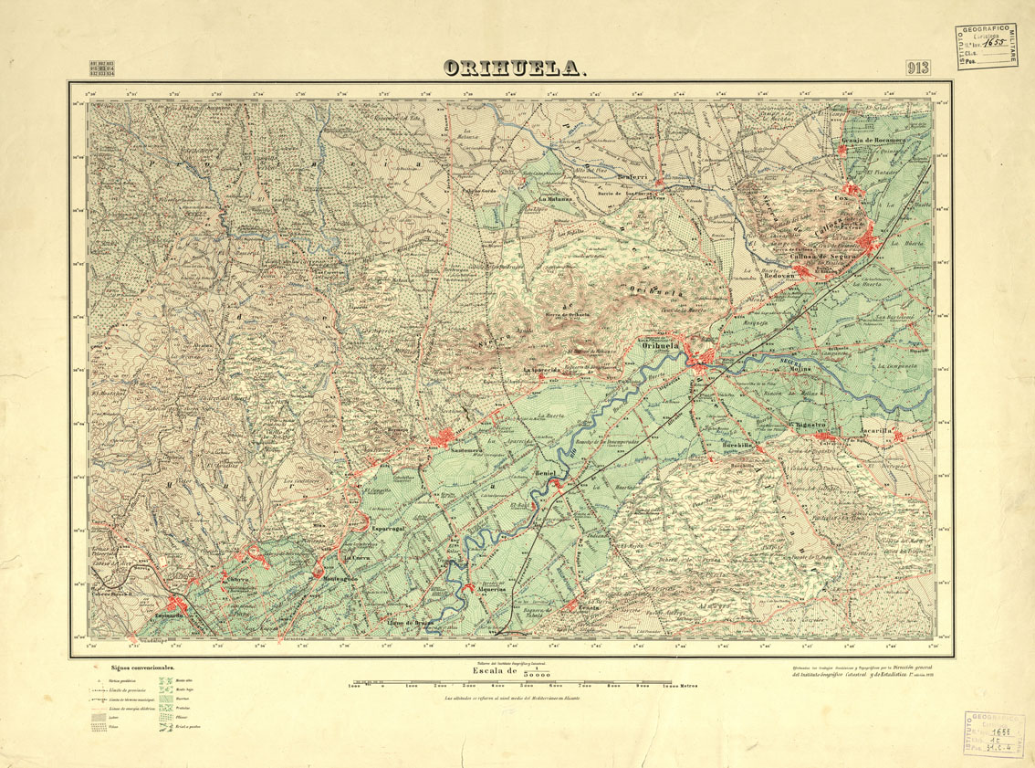 (N:18700) MAPA TOPOGRAFICO DE ESPANA - Orihuela - Foglio 913 (B0015147) Carte e stampe antiche: riproduzione a colori su carta (formato A1)