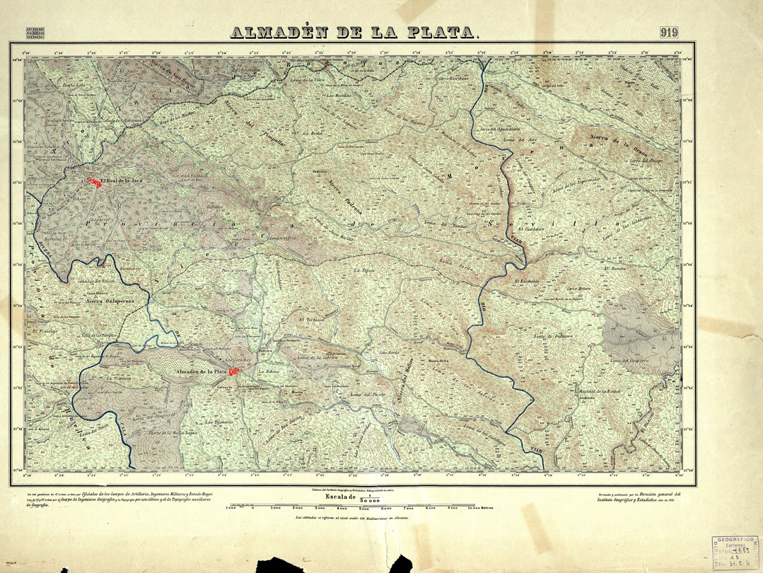 (N:18702) MAPA TOPOGRAFICO DE ESPANA - Almaden de la Plata - Foglio 919 (B0015149) Carte e stampe antiche: riproduzione a colori su carta (formato A1)
