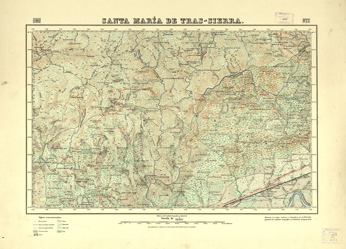 (N:18706) MAPA TOPOGRAFICO DE ESPANA - Santa Maria de Tras-Sierra - Foglio 922 (B0015153) Carte e stampe antiche: riproduzione a colori su carta (formato A1)