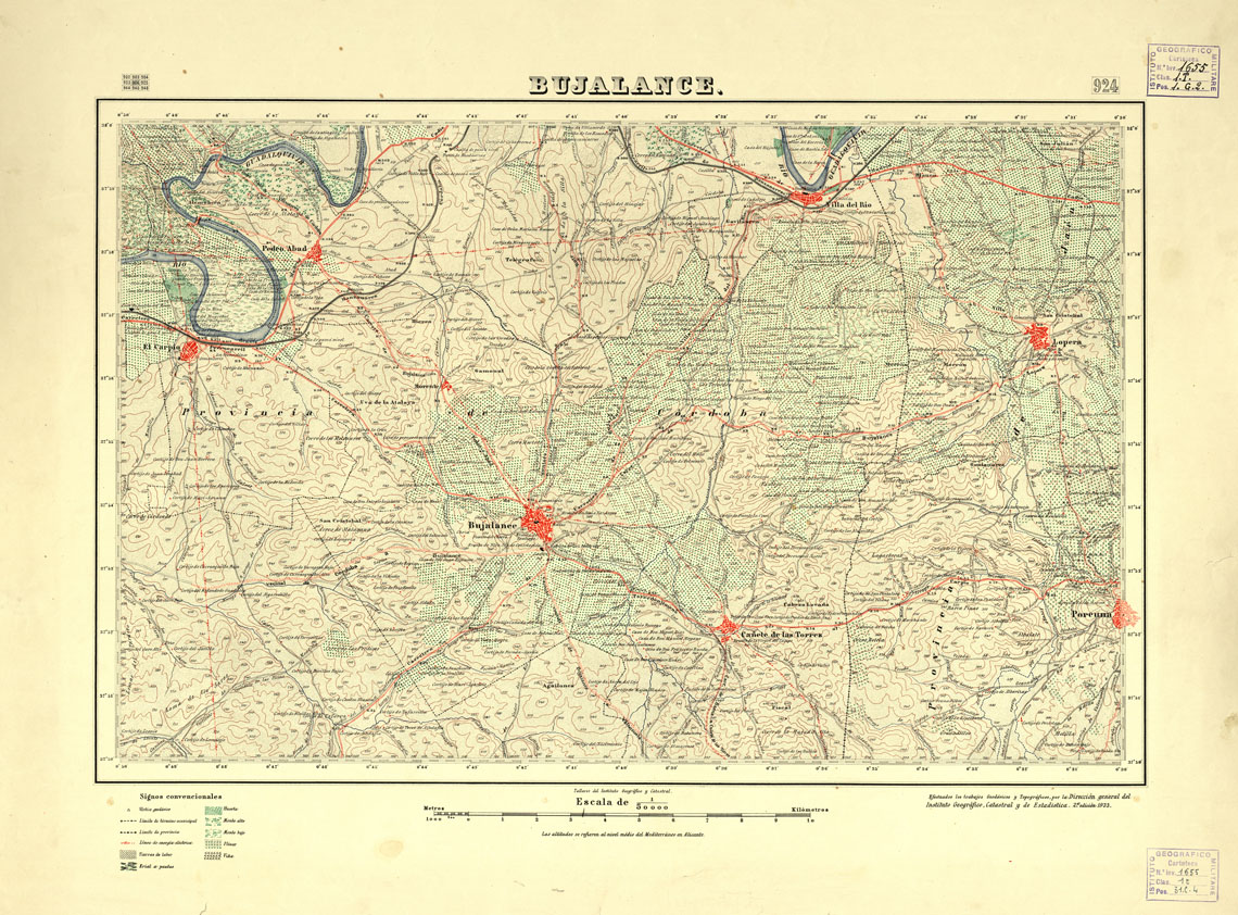 (N:18708) MAPA TOPOGRAFICO DE ESPANA - Bujalance - Foglio 924 (B0015155) Carte e stampe antiche: riproduzione a colori su carta (formato A1)