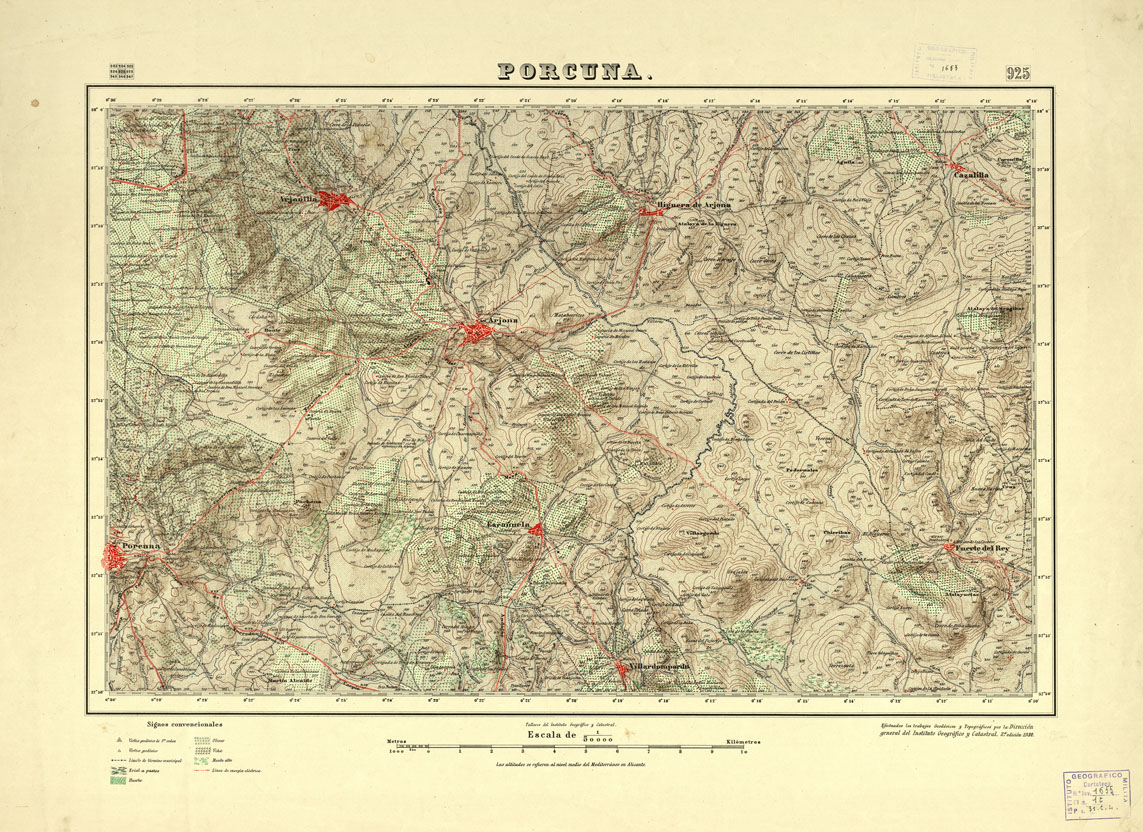 (N:18709) MAPA TOPOGRAFICO DE ESPANA - Porcuna - Foglio 925 (B0015156) Carte e stampe antiche: riproduzione a colori su carta (formato A1)