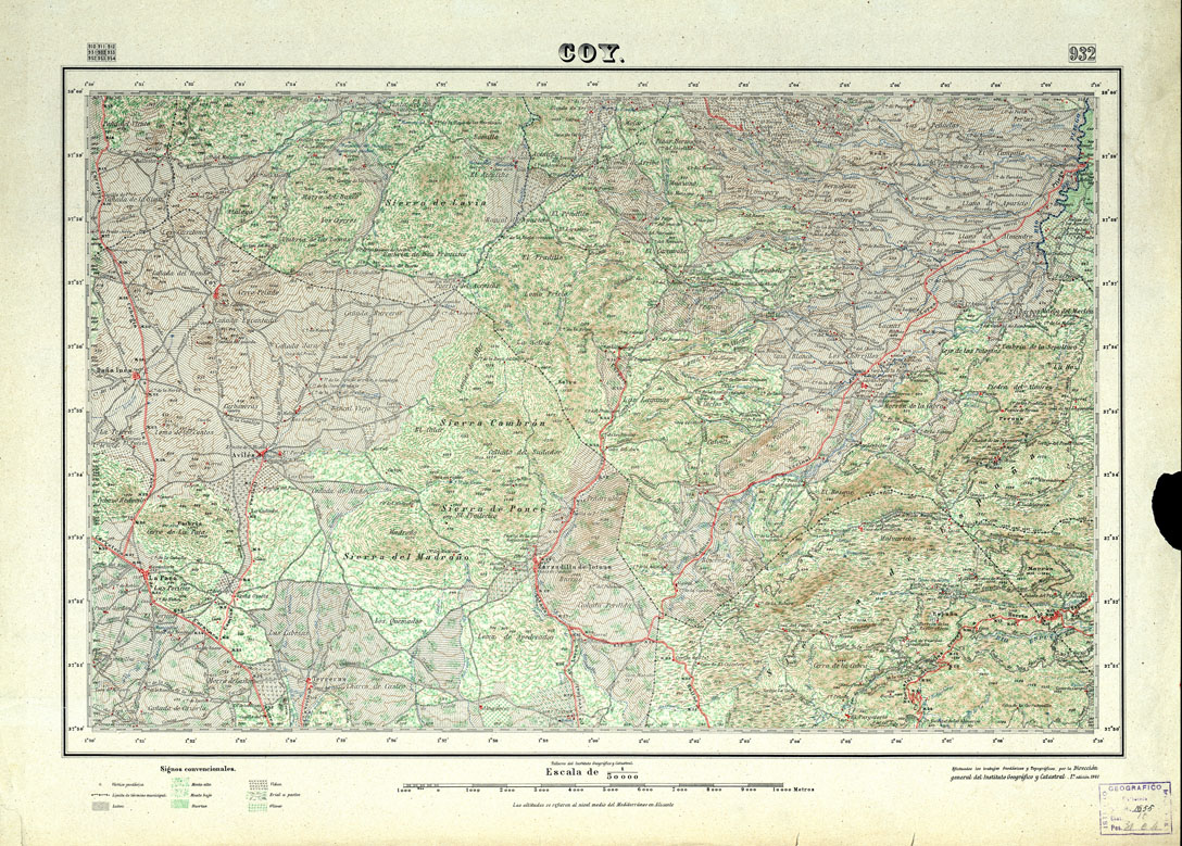 (N:18717) MAPA TOPOGRAFICO DE ESPANA - Coy - Foglio 932 (B0015164) Carte e stampe antiche: riproduzione a colori su carta (formato A1)