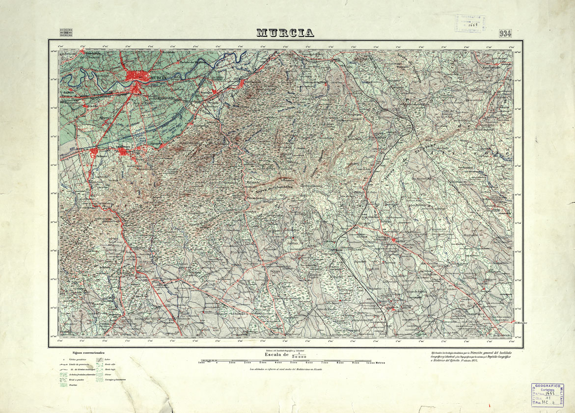 (N:18719) MAPA TOPOGRAFICO DE ESPANA - Murcia - Foglio 934 (B0015166) Carte e stampe antiche: riproduzione a colori su carta (formato A1)