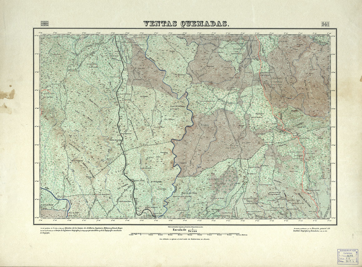 (N:18722) MAPA TOPOGRAFICO DE ESPANA - Ventas Quemadas - Foglio 941 (B0015169) Carte e stampe antiche: riproduzione a colori su carta (formato A1)
