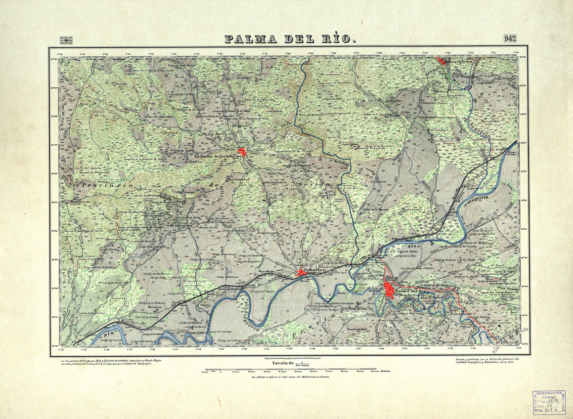 (N:18723) MAPA TOPOGRAFICO DE ESPANA - Palma del Rio - Foglio 942 (B0015170) Carte e stampe antiche: riproduzione a colori su carta (formato A1)