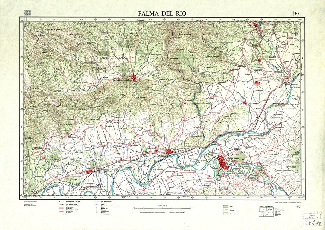 (N:18724) MAPA TOPOGRAFICO DE ESPANA - Palma del Rio - Foglio 942 (B0015171) Carte e stampe antiche: riproduzione a colori su carta (formato A1)