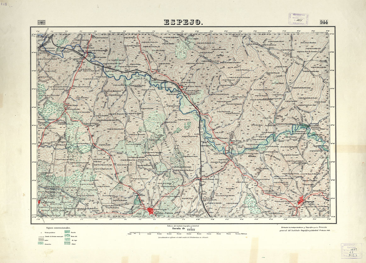 (N:18727) MAPA TOPOGRAFICO DE ESPANA - Espejo - Foglio 944 (B0015174) Carte e stampe antiche: riproduzione a colori su carta (formato A1)