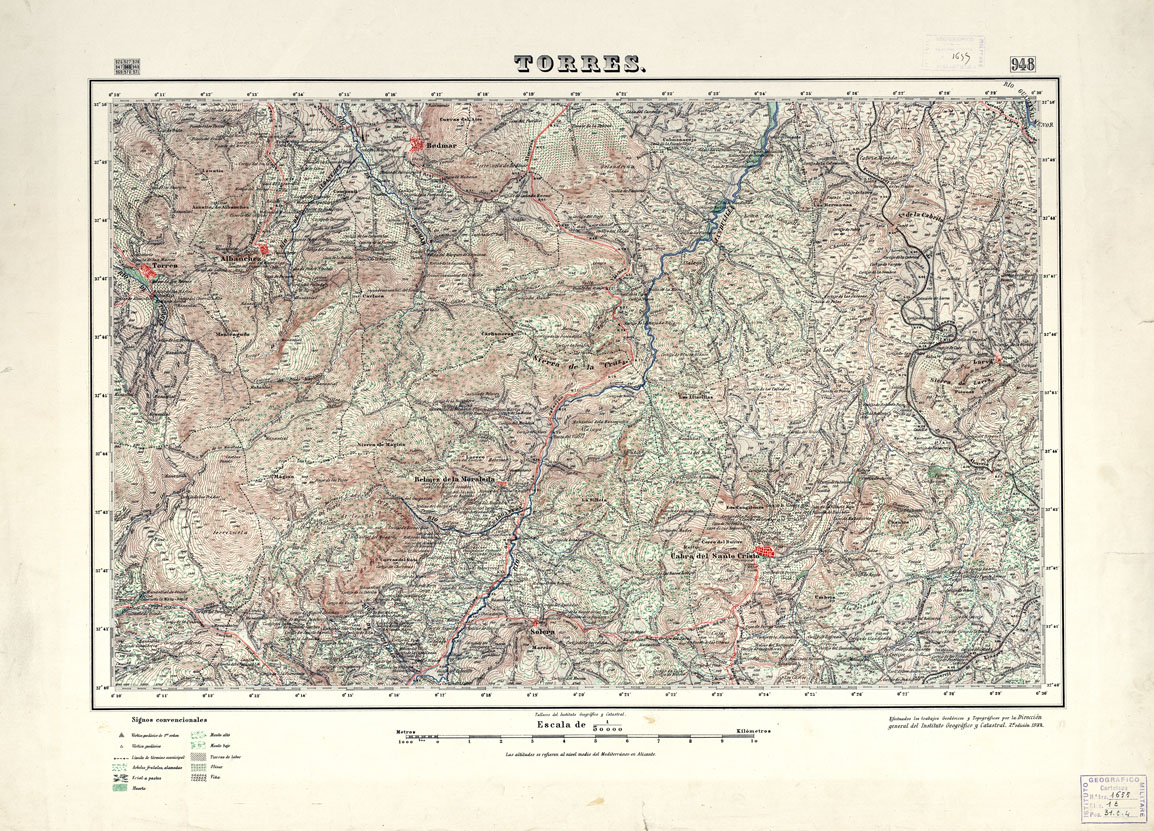 (N:18733) MAPA TOPOGRAFICO DE ESPANA - Torres - Foglio 942 (B0015181) Carte e stampe antiche: riproduzione a colori su carta (formato A1)