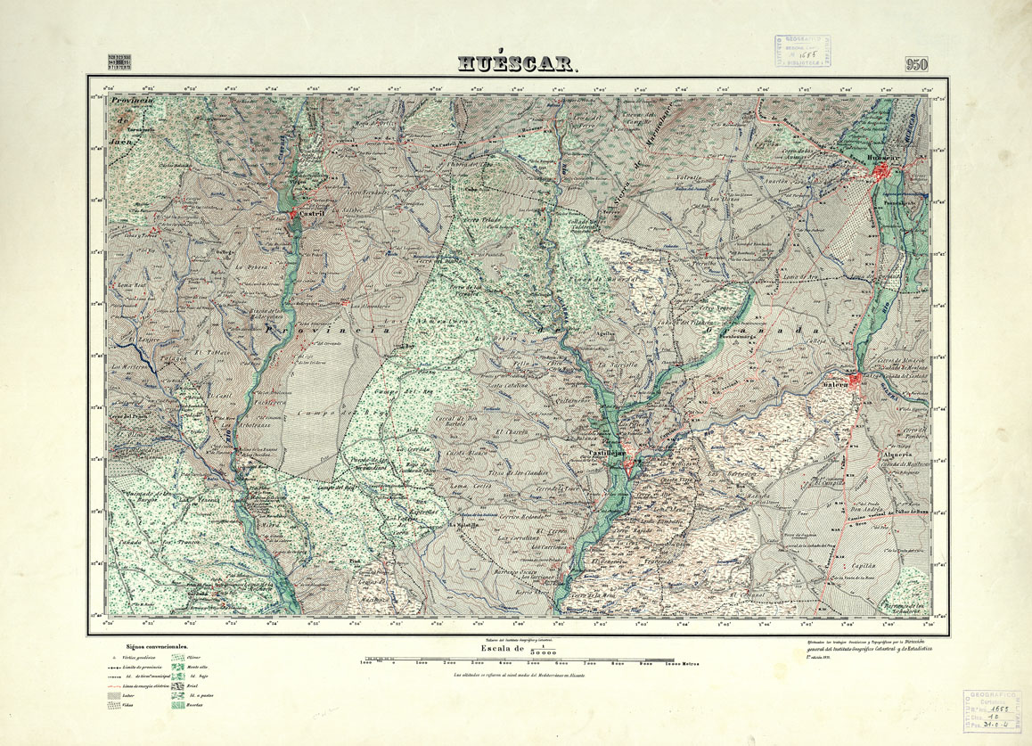 (N:18736) MAPA TOPOGRAFICO DE ESPANA - Huescar - Foglio 950 (B0015183) Carte e stampe antiche: riproduzione a colori su carta (formato A1)