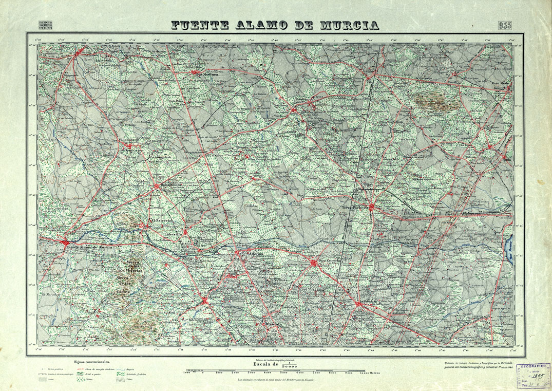 (N:18739) MAPA TOPOGRAFICO DE ESPANA - Fuente Alamo de Murcia - Foglio 955 (B0015186) Carte e stampe antiche: riproduzione a colori su carta (formato A1)