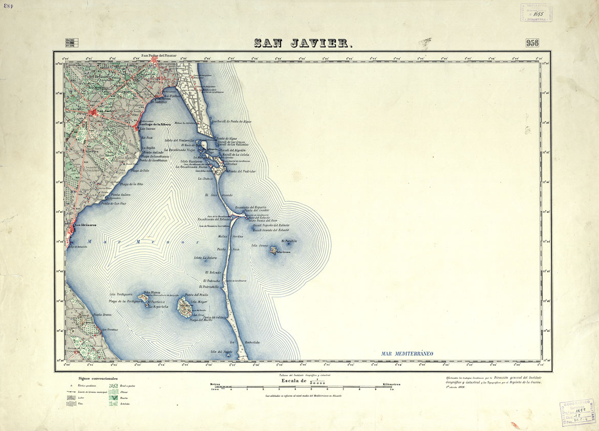 (N:18740) MAPA TOPOGRAFICO DE ESPANA - San Javier - Foglio 956 (B0015187) Carte e stampe antiche: riproduzione a colori su carta (formato A1)