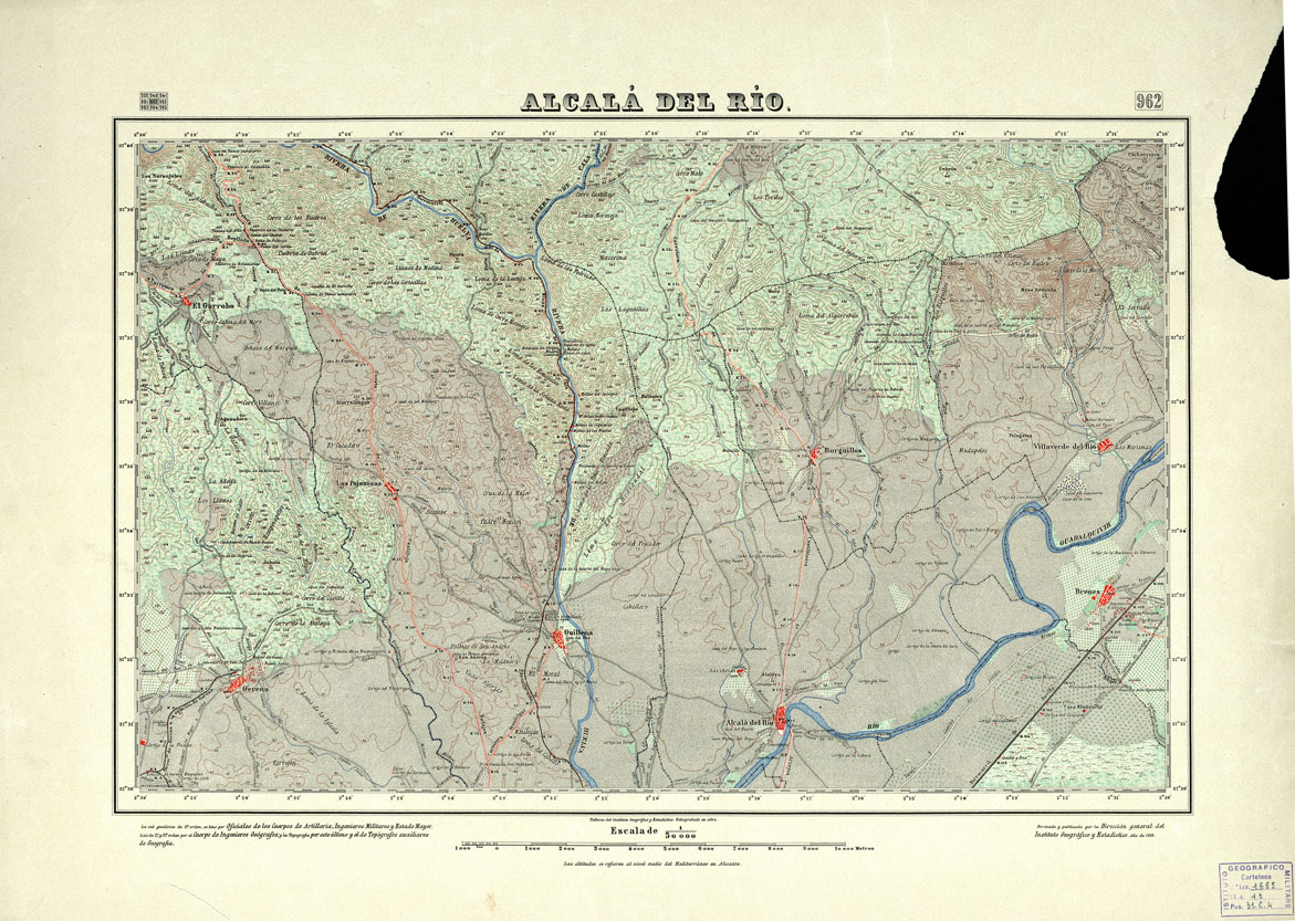 (N:18741) MAPA TOPOGRAFICO DE ESPANA - Alcala del Rio - Foglio 962 (B0015188) Carte e stampe antiche: riproduzione a colori su carta (formato A1)