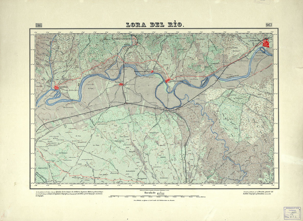 (N:18742) MAPA TOPOGRAFICO DE ESPANA - Lora del Rio - Foglio 963 (B0015189) Carte e stampe antiche: riproduzione a colori su carta (formato A1)