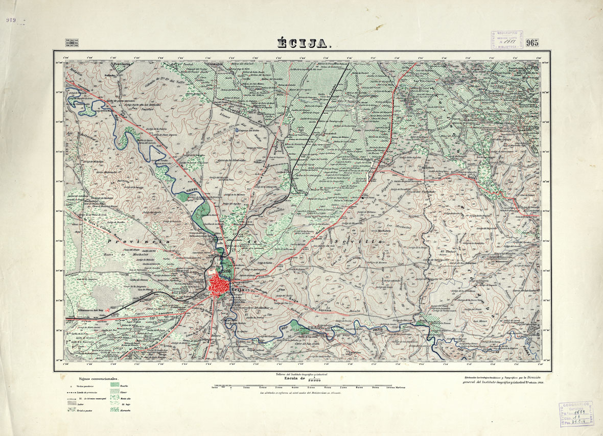 (N:18744) MAPA TOPOGRAFICO DE ESPANA - Ecija - Foglio 965 (B0015191) Carte e stampe antiche: riproduzione a colori su carta (formato A1)