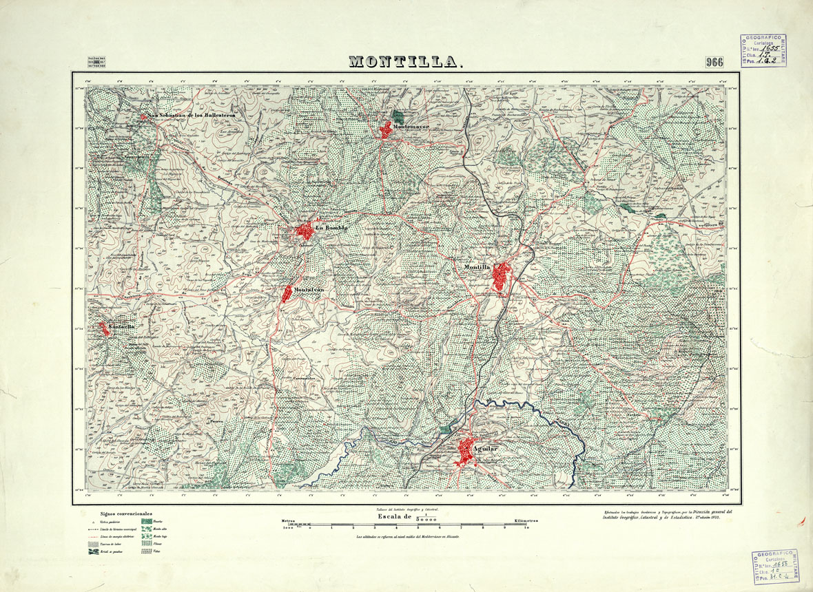 (N:18745) MAPA TOPOGRAFICO DE ESPANA - Montilla - Foglio 966 (B0015192) Carte e stampe antiche: riproduzione a colori su carta (formato A1)