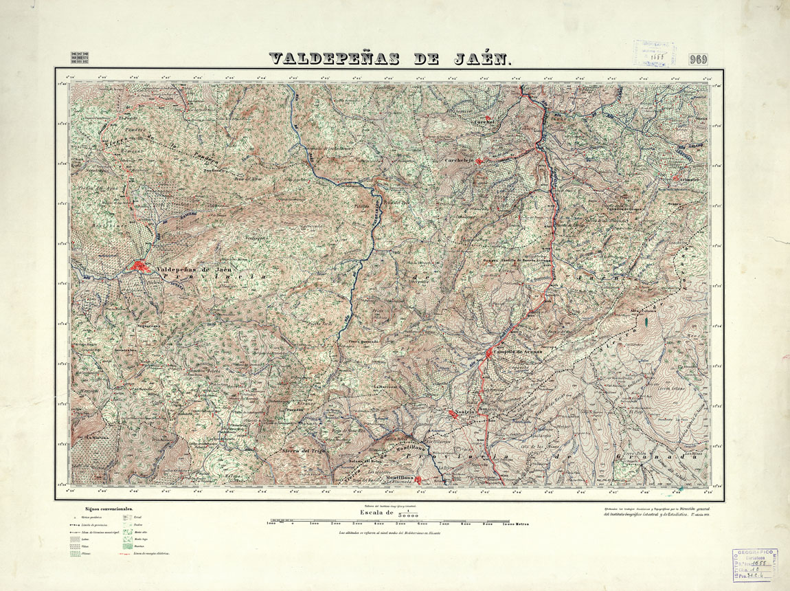 (N:18749) MAPA TOPOGRAFICO DE ESPANA - Valdepenas de Jaen - Foglio 969 (B0015196) Carte e stampe antiche: riproduzione a colori su carta (formato A1)
