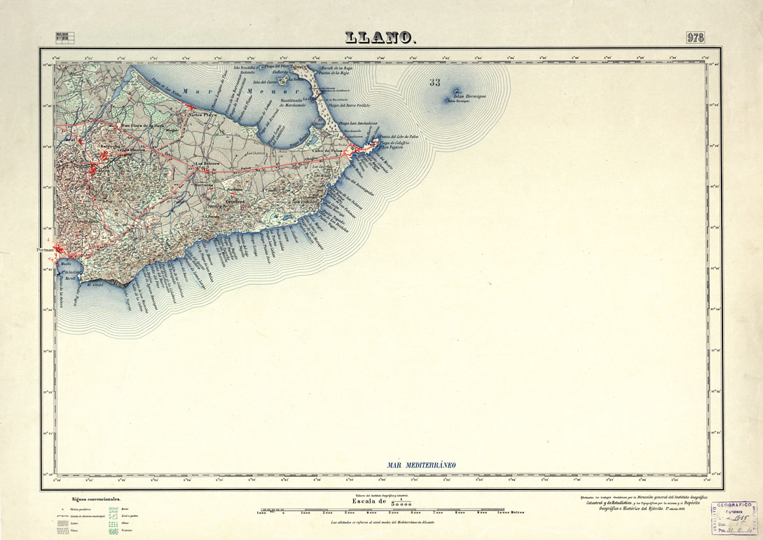 (N:18755) MAPA TOPOGRAFICO DE ESPANA - Llano - Foglio 978 (B0015202) Carte e stampe antiche: riproduzione a colori su carta (formato A1)