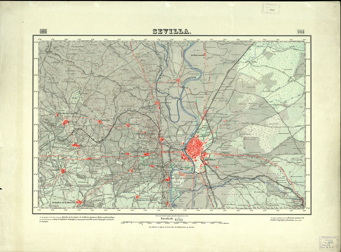 (N:18756) MAPA TOPOGRAFICO DE ESPANA - Sevilla - Foglio 984 (B0015203) Carte e stampe antiche: riproduzione a colori su carta (formato A1)