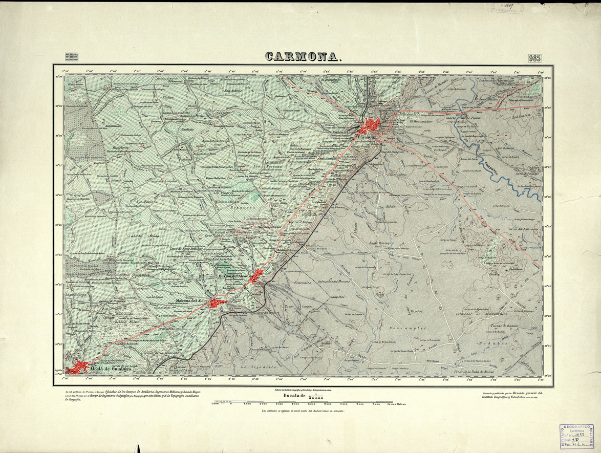 (N:18757) MAPA TOPOGRAFICO DE ESPANA - Carmona - Foglio 985 (B0015204) Carte e stampe antiche: riproduzione a colori su carta (formato A1)