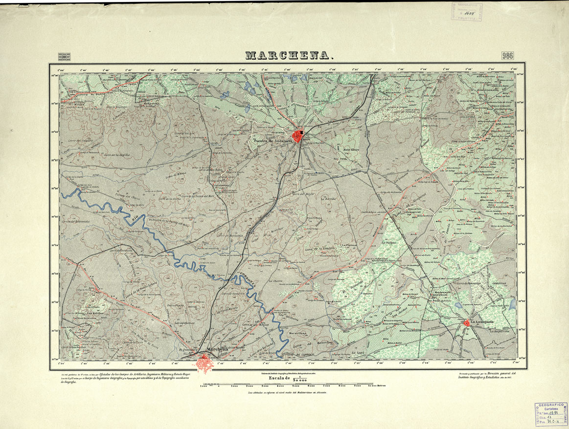 (N:18758) MAPA TOPOGRAFICO DE ESPANA - Marchena - Foglio 986 (B0015205) Carte e stampe antiche: riproduzione a colori su carta (formato A1)