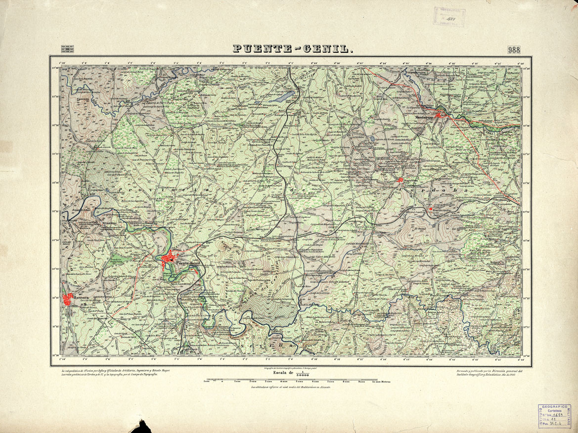 (N:18761) MAPA TOPOGRAFICO DE ESPANA - Puente-Genil - Foglio 988 (B0015208) Carte e stampe antiche: riproduzione a colori su carta (formato A1)