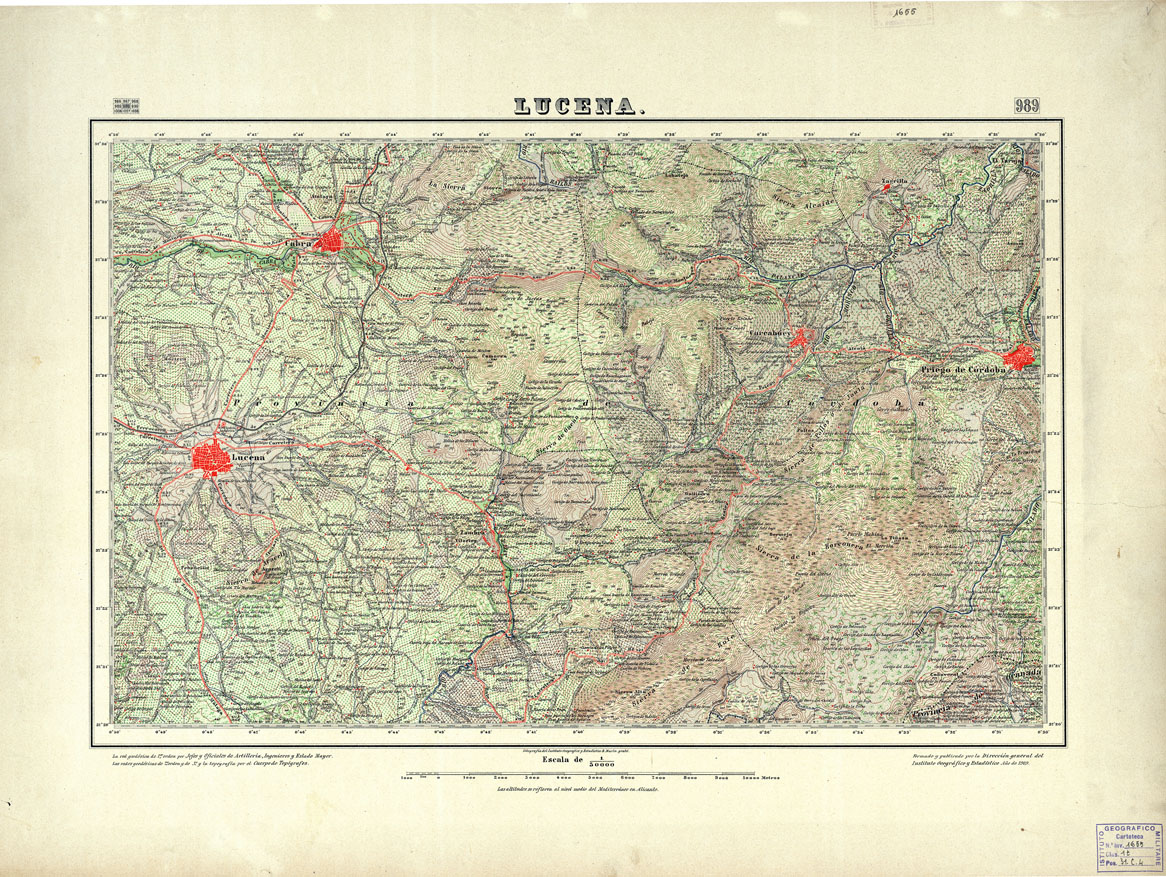 (N:18762) MAPA TOPOGRAFICO DE ESPANA - Lucena - Foglio 989 (B0015209) Carte e stampe antiche: riproduzione a colori su carta (formato A1)