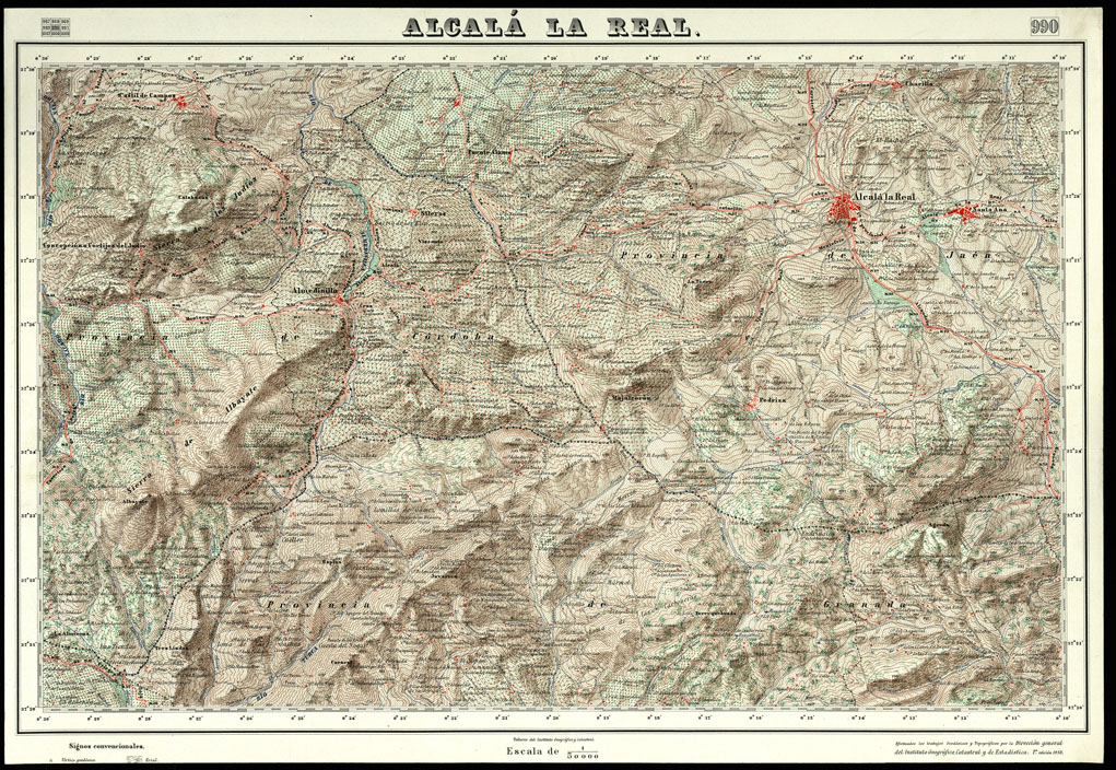 (N:18763) MAPA TOPOGRAFICO DE ESPANA - Alcala la Real - Foglio 990 (B0015210) Carte e stampe antiche: riproduzione a colori su carta (formato A1)