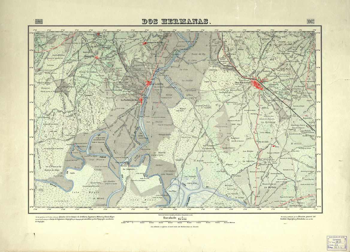 (N:18775) MAPA TOPOGRAFICO DE ESPANA - Dos Hermanas - Foglio 1002 (B0015220) Carte e stampe antiche: riproduzione a colori su carta (formato A1)