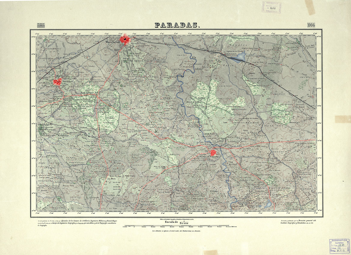 (N:18777) MAPA TOPOGRAFICO DE ESPANA - Paradas - Foglio 1004 (B0015222) Carte e stampe antiche: riproduzione a colori su carta (formato A1)