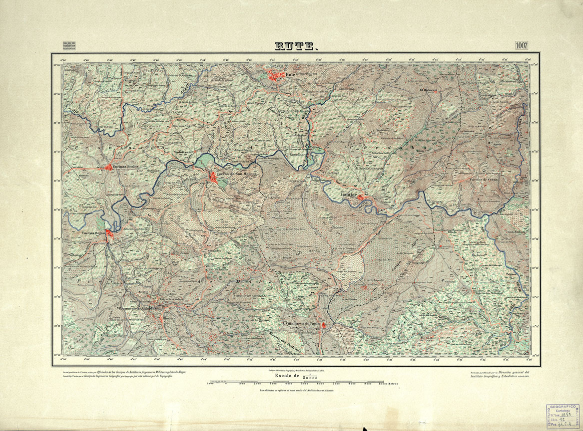 (N:18780) MAPA TOPOGRAFICO DE ESPANA - Rute - Foglio 1007 (B0015225) Carte e stampe antiche: riproduzione a colori su carta (formato A1)