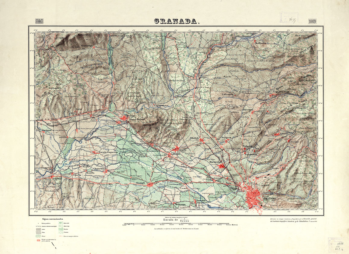 (N:18783) MAPA TOPOGRAFICO DE ESPANA - Granada - Foglio 1009 (B0015228) Carte e stampe antiche: riproduzione a colori su carta (formato A1)