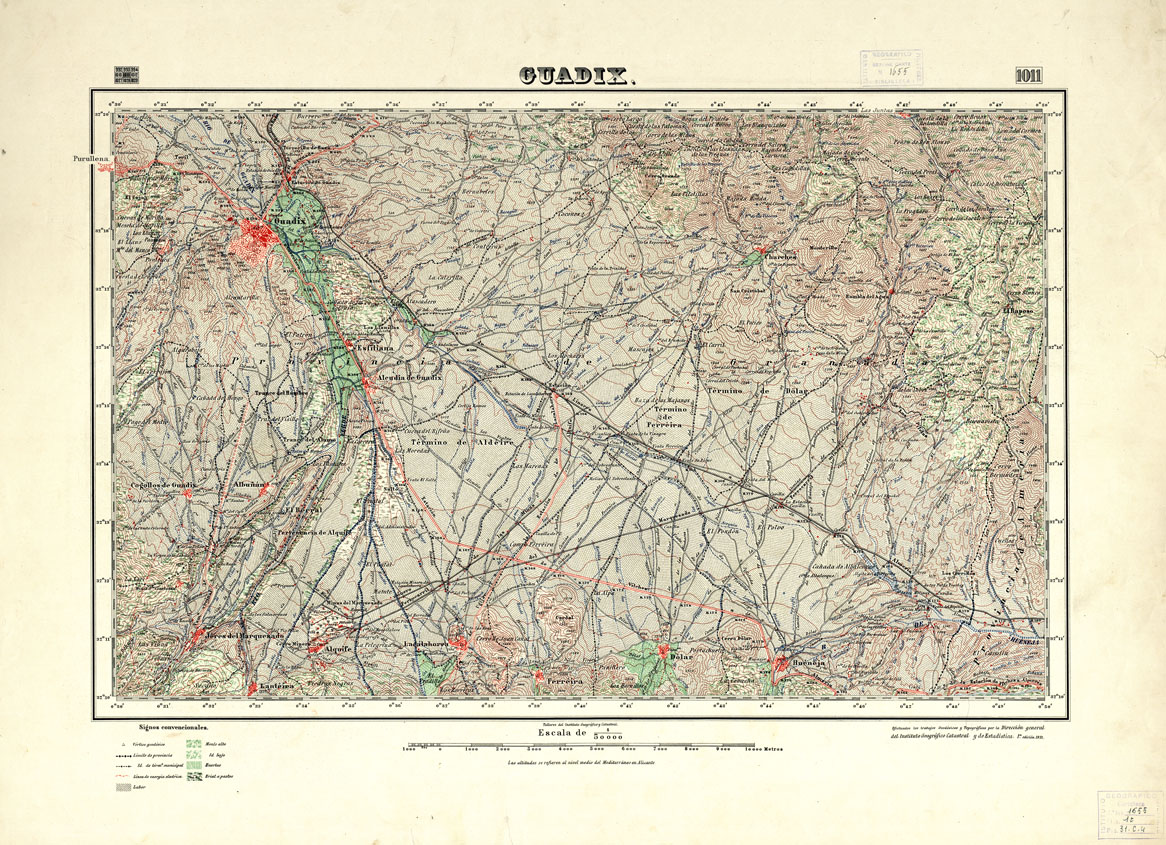 (N:18785) MAPA TOPOGRAFICO DE ESPANA - Guadix - Foglio 1011 (B0015230) Carte e stampe antiche: riproduzione a colori su carta (formato A1)