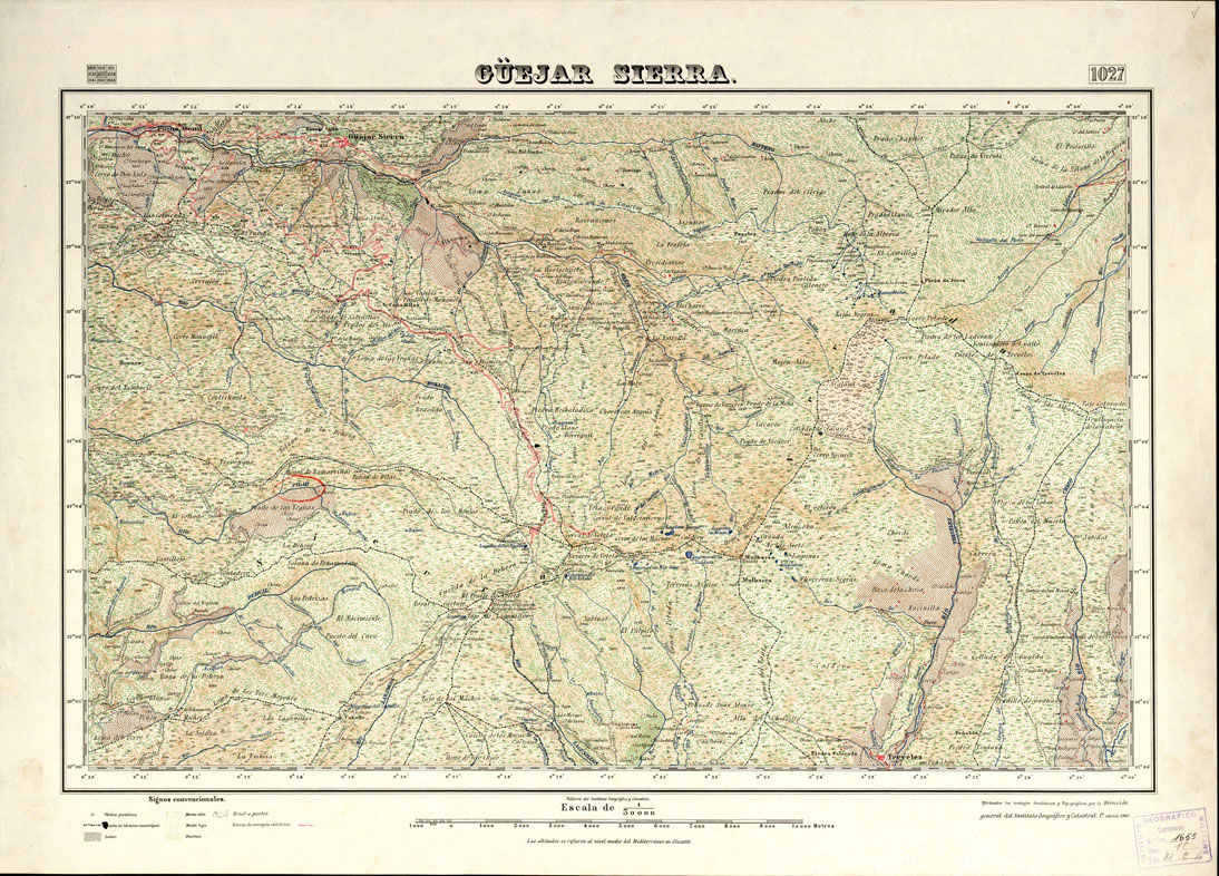 (N:18796) MAPA TOPOGRAFICO DE ESPANA - Guejar Sierra - Foglio 1027 (B0015241) Carte e stampe antiche: riproduzione a colori su carta (formato A1)