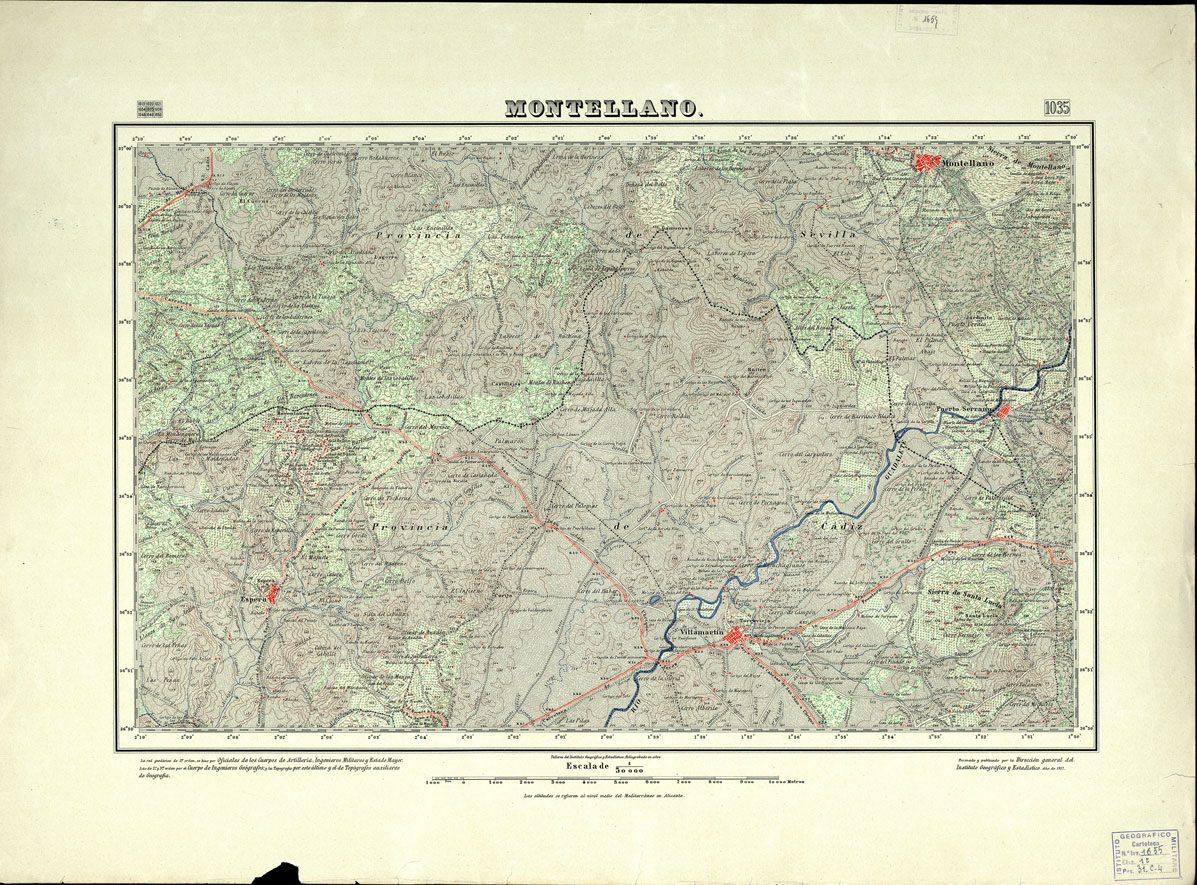 (N:18799) MAPA TOPOGRAFICO DE ESPANA - Montellano - Foglio 1035 (B0015244) Carte e stampe antiche: riproduzione a colori su carta (formato A1)