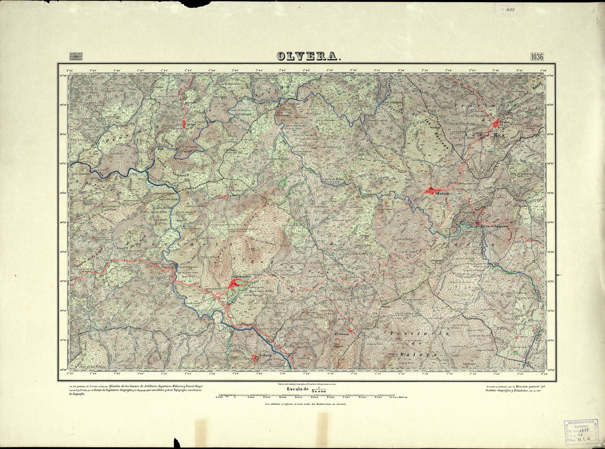 (N:18800) MAPA TOPOGRAFICO DE ESPANA - Olvera - Foglio 1036 (B0015245) Carte e stampe antiche: riproduzione a colori su carta (formato A1)