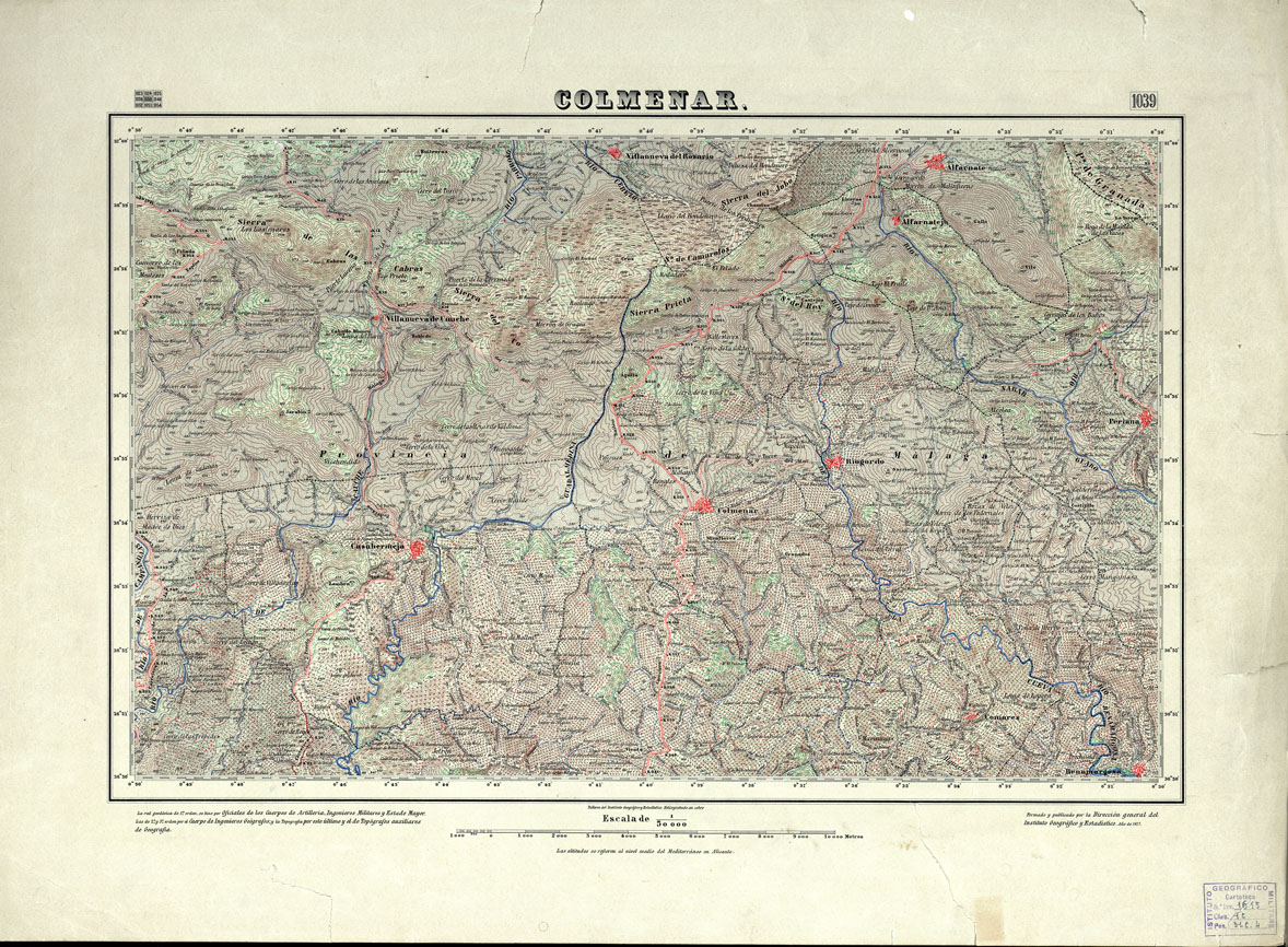 (N:18803) MAPA TOPOGRAFICO DE ESPANA - Colmenar - Foglio 1039 (B0015248) Carte e stampe antiche: riproduzione a colori su carta (formato A1)