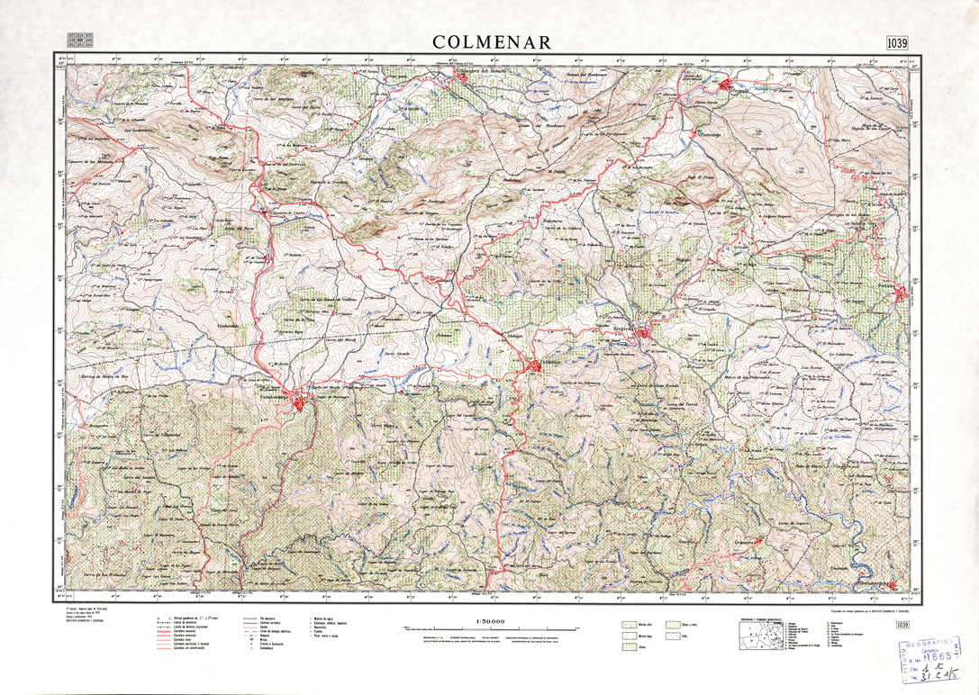 (N:18804) MAPA TOPOGRAFICO DE ESPANA - Colmenar - Foglio 1039 (B0015249) Carte e stampe antiche: riproduzione a colori su carta (formato A1)