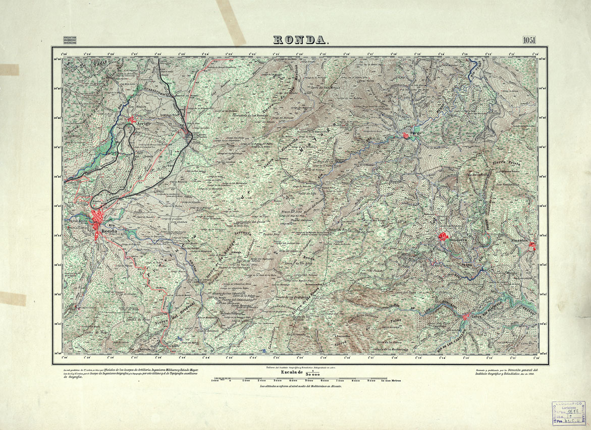 (N:18812) MAPA TOPOGRAFICO DE ESPANA - Ronda - Foglio 1051 (B0015257) Carte e stampe antiche: riproduzione a colori su carta (formato A1)