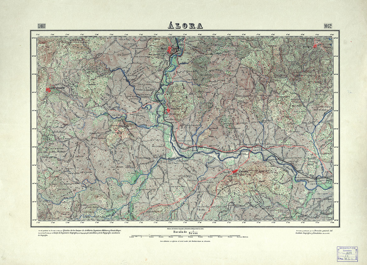 (N:18813) MAPA TOPOGRAFICO DE ESPANA - Alora - Foglio 1052 (B0015258) Carte e stampe antiche: riproduzione a colori su carta (formato A1)