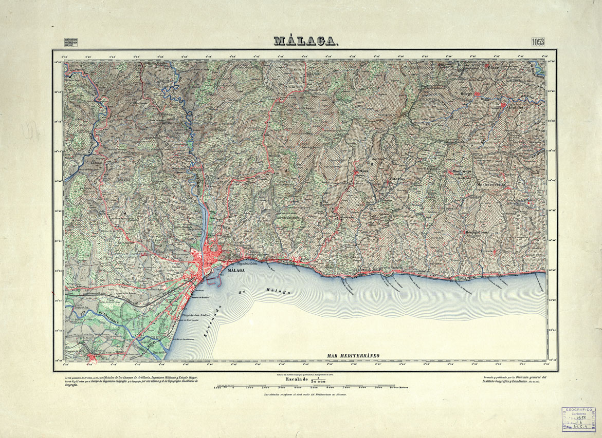 (N:18814) MAPA TOPOGRAFICO DE ESPANA - Malaga - Foglio 1053 (B0015259) Carte e stampe antiche: riproduzione a colori su carta (formato A1)