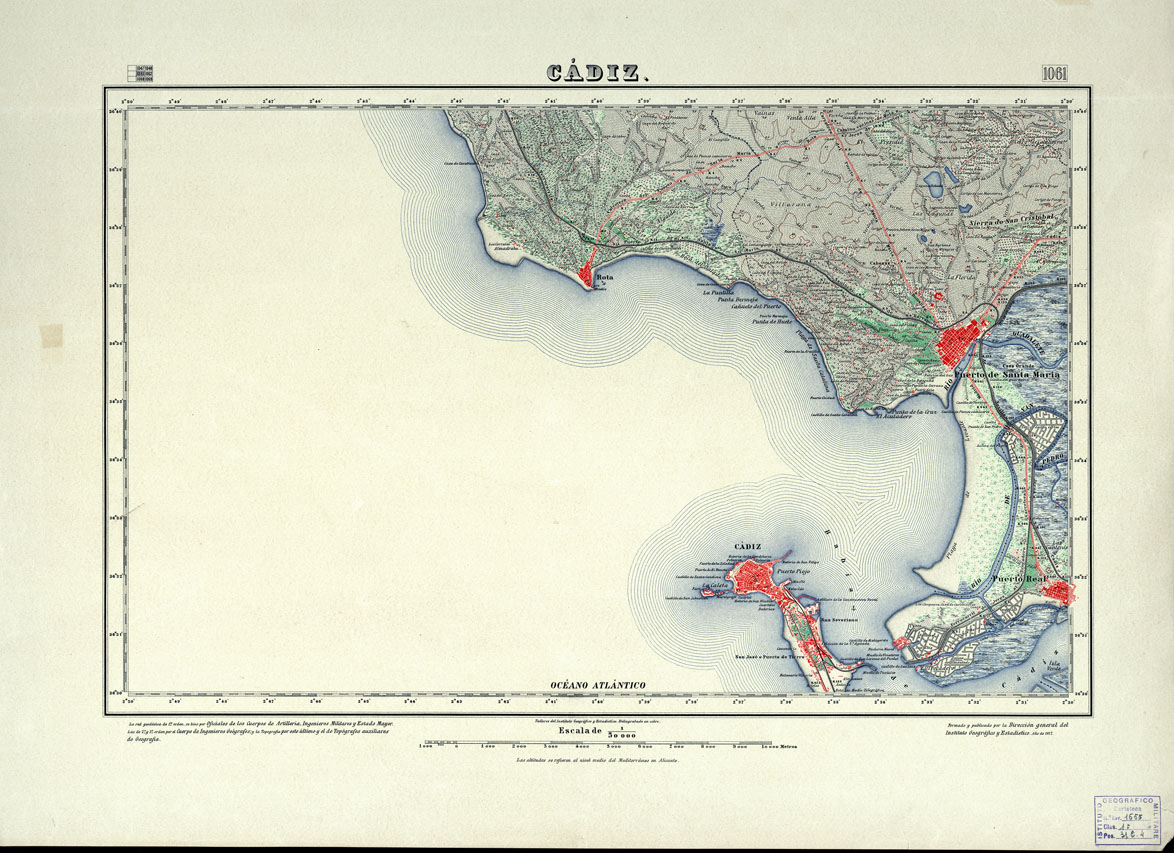 (N:18819) MAPA TOPOGRAFICO DE ESPANA - Cadiz - Foglio 1061 (B0015264) Carte e stampe antiche: riproduzione a colori su carta (formato A1)