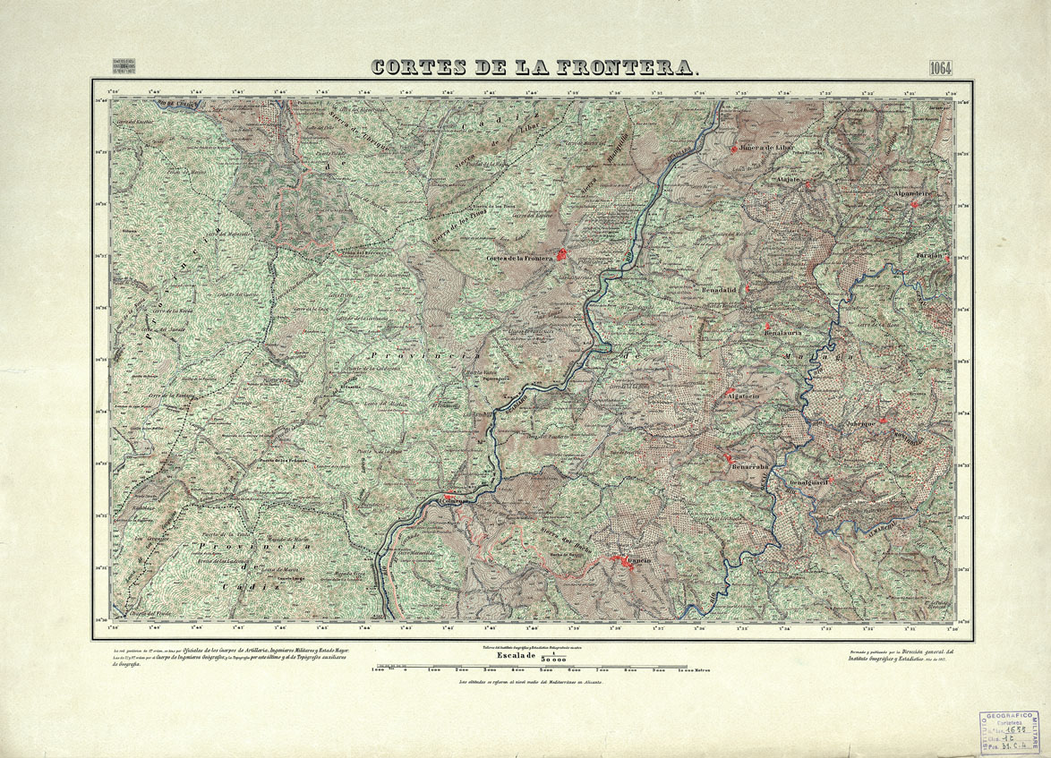 (N:18822) MAPA TOPOGRAFICO DE ESPANA - Cortes de la Frontera - Foglio 1064 (B0015267) Carte e stampe antiche: riproduzione a colori su carta (formato A1)