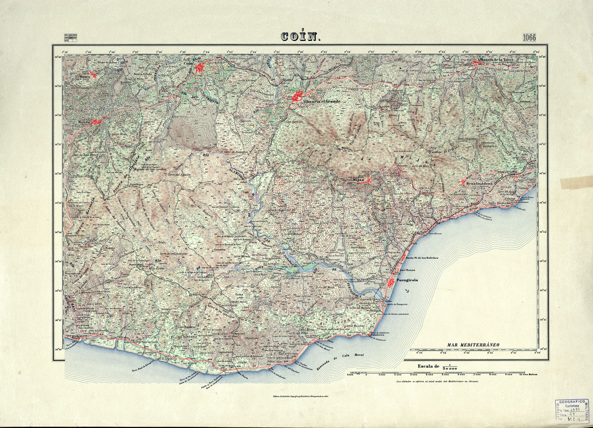 (N:18824) MAPA TOPOGRAFICO DE ESPANA - Coin - Foglio 1066 (B0015269) Carte e stampe antiche: riproduzione a colori su carta (formato A1)