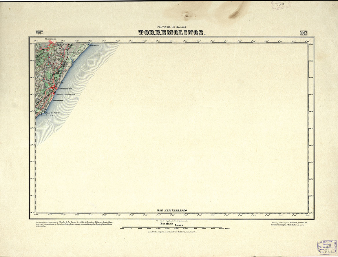 (N:18825) MAPA TOPOGRAFICO DE ESPANA - Terremolinos - Foglio 1067 (B0015270) Carte e stampe antiche: riproduzione a colori su carta (formato A1)