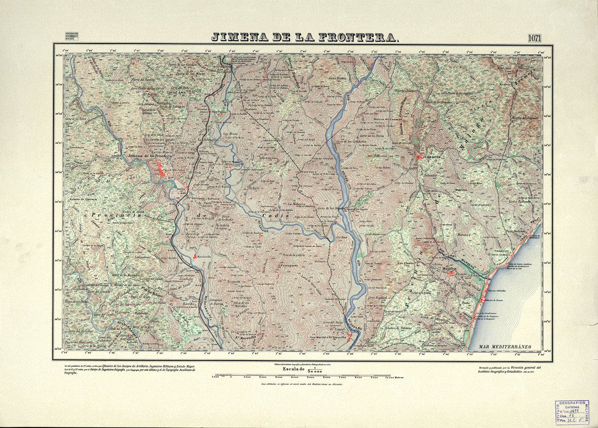 (N:18830) MAPA TOPOGRAFICO DE ESPANA - Jimena de la Frontera - Foglio 1071 (B0015275) Carte e stampe antiche: riproduzione a colori su carta (formato A1)