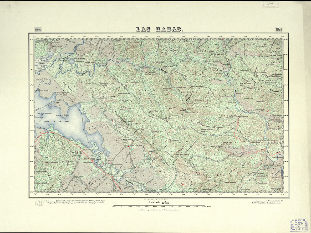 (N:18835) MAPA TOPOGRAFICO DE ESPANA - Las Habas - Foglio 1074 (B0015280) Carte e stampe antiche: riproduzione a colori su carta (formato A1)